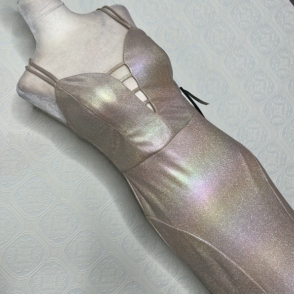 City Vibe | Spaghetti Strap V-Neck Iridescent Foiled Long Dress - Picture 5 of 17